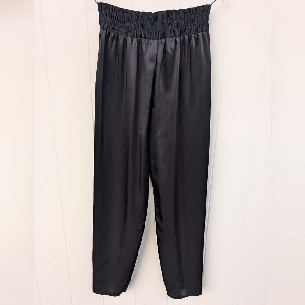Tangents Y2K Harem Pants Size 12 Black Satin High Waisted Cinch Pull On Dressy